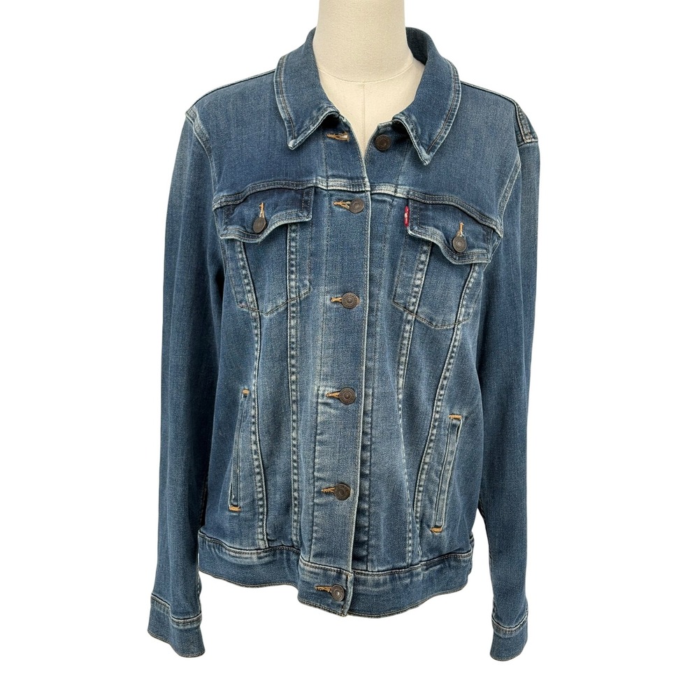 Levis Denim Trucker Jacket Blue Medium Wash Stretch XL